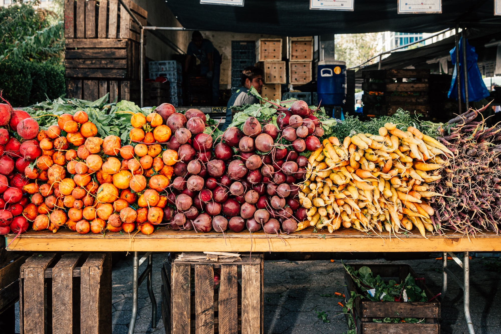 vegetables in an open market.